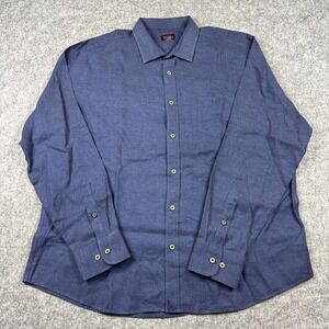 UNTUCKit Shirt Mens XXL 100% Linen Blue Long Sleeve Classic Button Up Starched